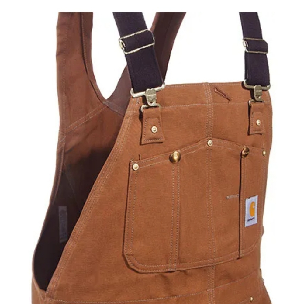 NWT- Carhartt Overalls: Men's R28 BRN Cotton Duck Carpenter Bib Overalls - Picture 2 of 7